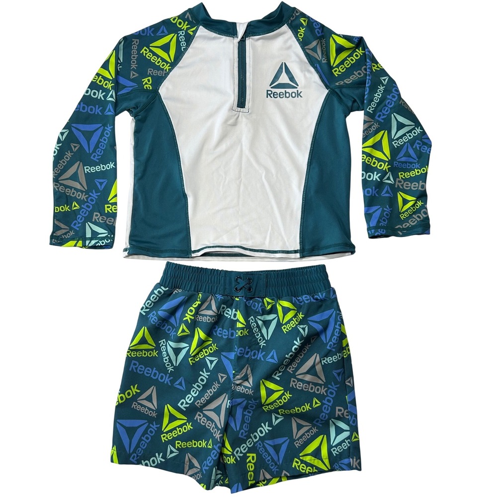 Reebok‎ Kids 5T Swimsuit Set Long Sleeve Rash Guard & Swim Trunks